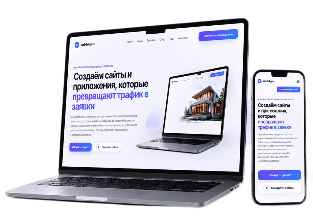 Сайт Web&App.ru на ноутбуке и смартфоне
